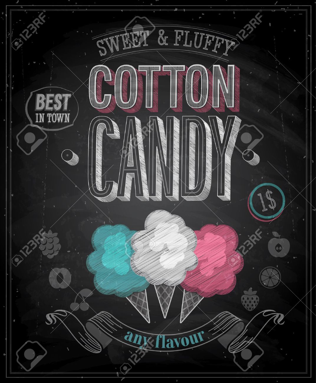 Vintage Cotton Candy Poster - Chalkboard. Vector Illustration ...