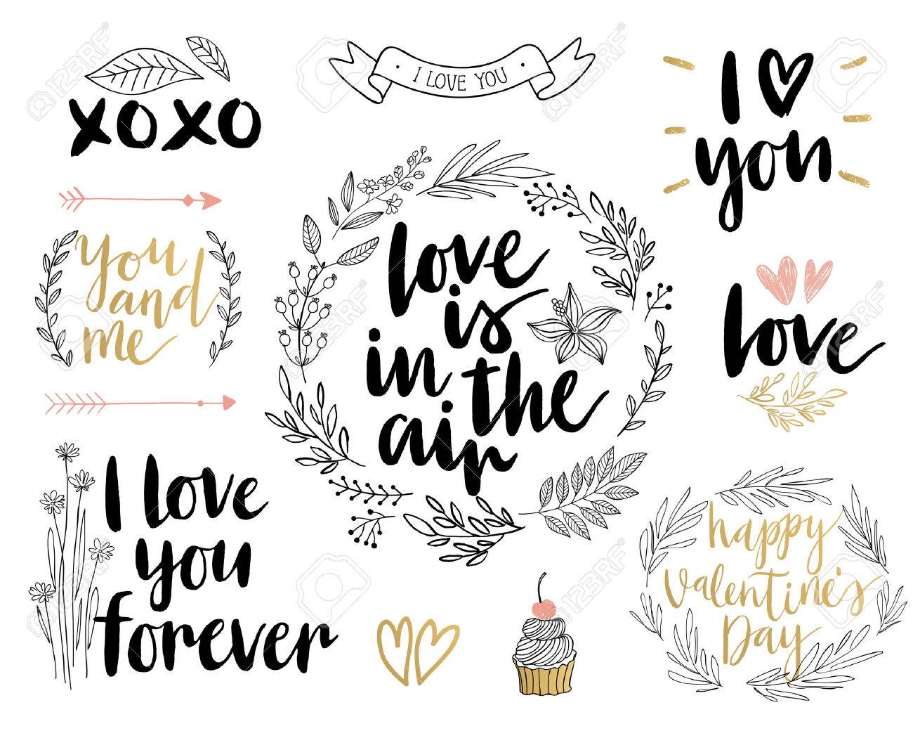 Valentine S Day Letras Conjunto De Diseno Dibujado A Mano