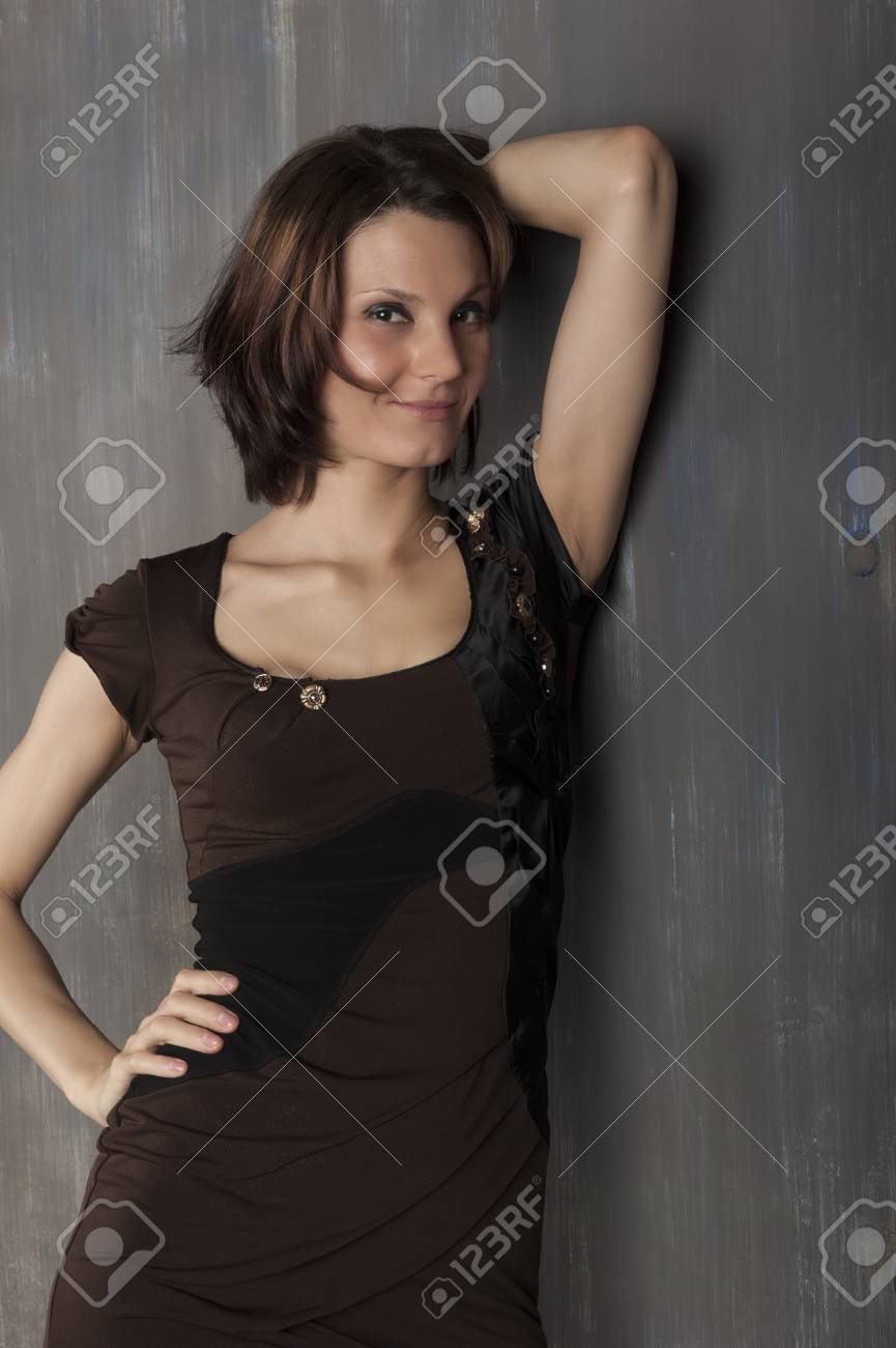 Portrait Of A Young Woman With A Cute Short Haircut Stock Photo