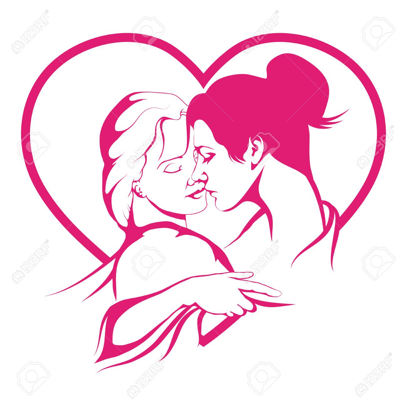 レズビアンカップルlgbtの誇り 幸せな同性愛者の家族 情熱的なレズビアンのキス 同性結婚 のイラスト素材 ベクタ Image