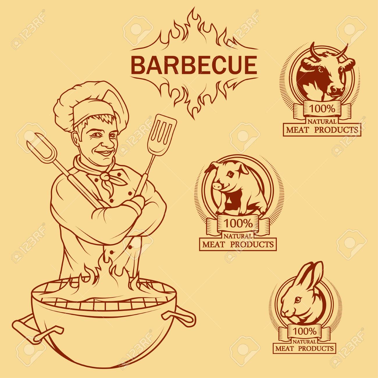 BBQ Grill. à ¡ook Vlees In Brand. Barbecue Feestje. BBQ BBQ Grill. à ¡ook Vlees In Brand. Barbecue Feestje. BBQ