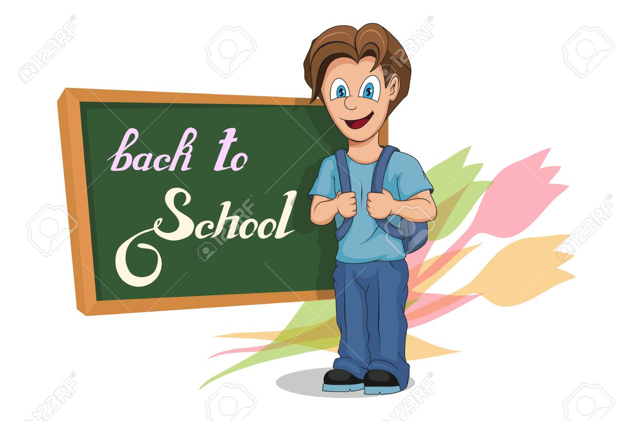 Back To School Cartoon School Girl And Boy Hand Drawing Of