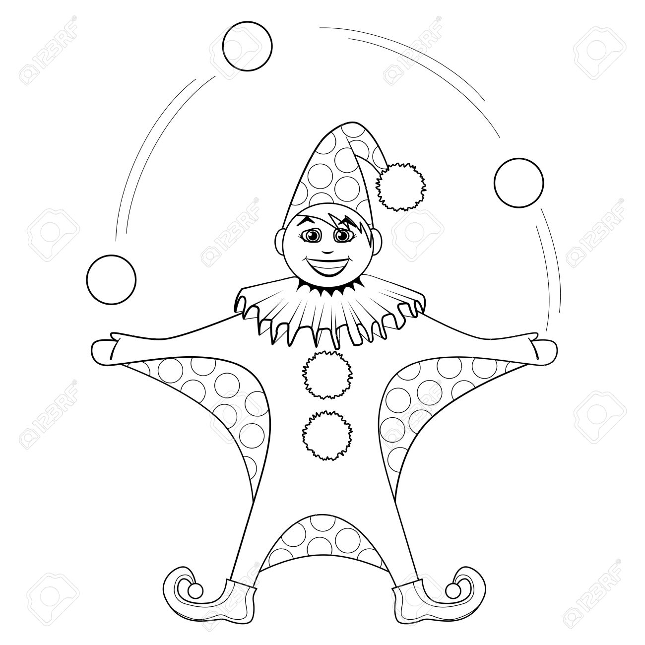 塗り絵 道化師のボールをジャグリングの漫画のイラスト素材 ベクタ Image