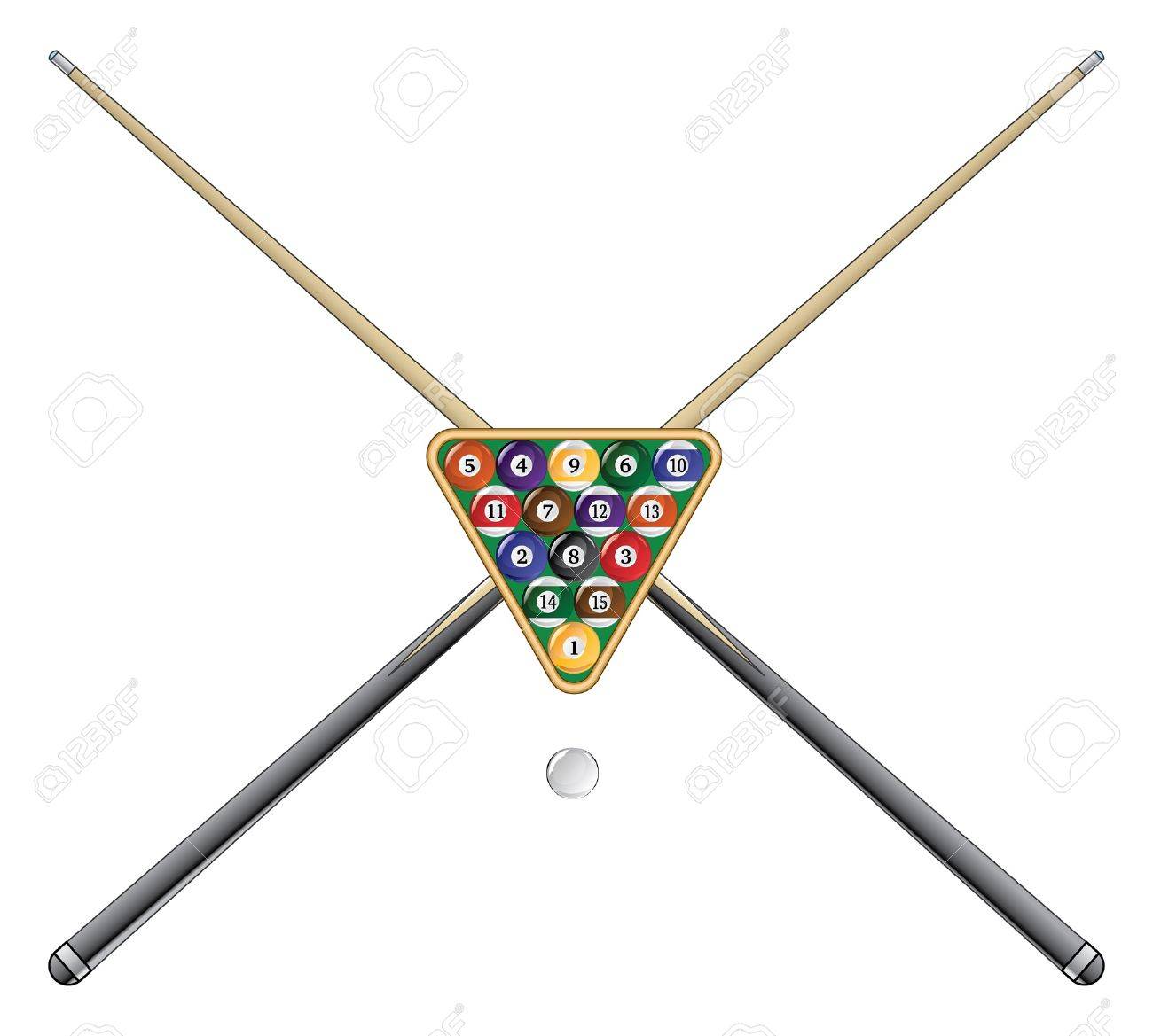 プールやビリヤード プールまたはビリヤードのボールと交差した棒や手がかりのラックのイラストです のイラスト素材 ベクタ Image