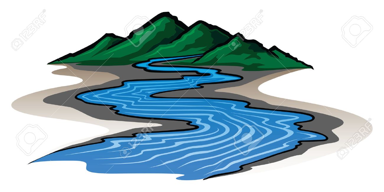 Mountains and River is an illustration of a graphic style mountain range and running river - 23297838 Mountains and River is an illustration of a graphic style mountain range and running river - 23297838