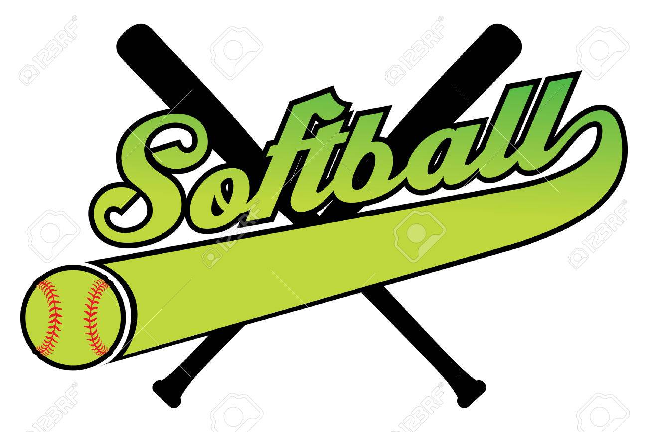 Softball With Banner And Ballr Is An Illustration Of A Softball Design With  A Softball, Bats And Text. Includes A Tail Or Ribbon Banner For Your Own  Team Name Or Other Text., image size:1300x866