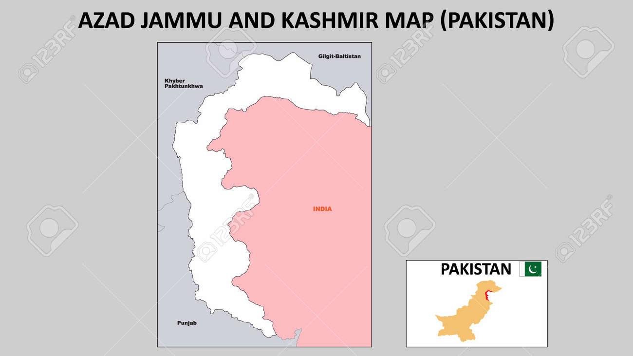 Azad Jammu And Kashmir Map. Political Map Of Azad Jammu And Kashmir. Azad  Jammu And Kashmir Map Of Pakistan With Neighboring Countries And Borders.  Клипарты, SVG, векторы, и Набор Иллюстраций Без Оплаты