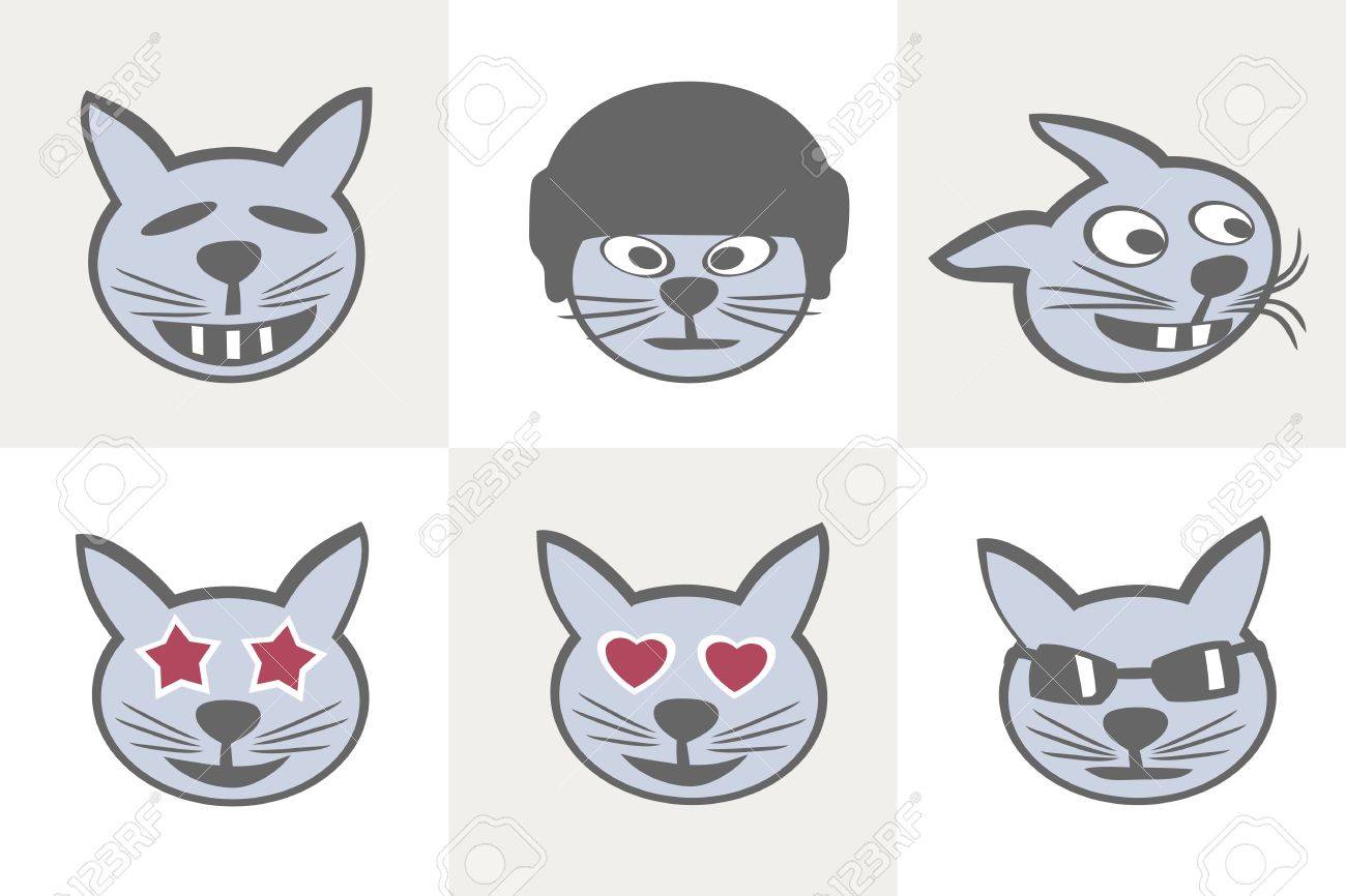 Kawaii Cute Cat Face with Ears. Positive Emotions. Cartoon Vector