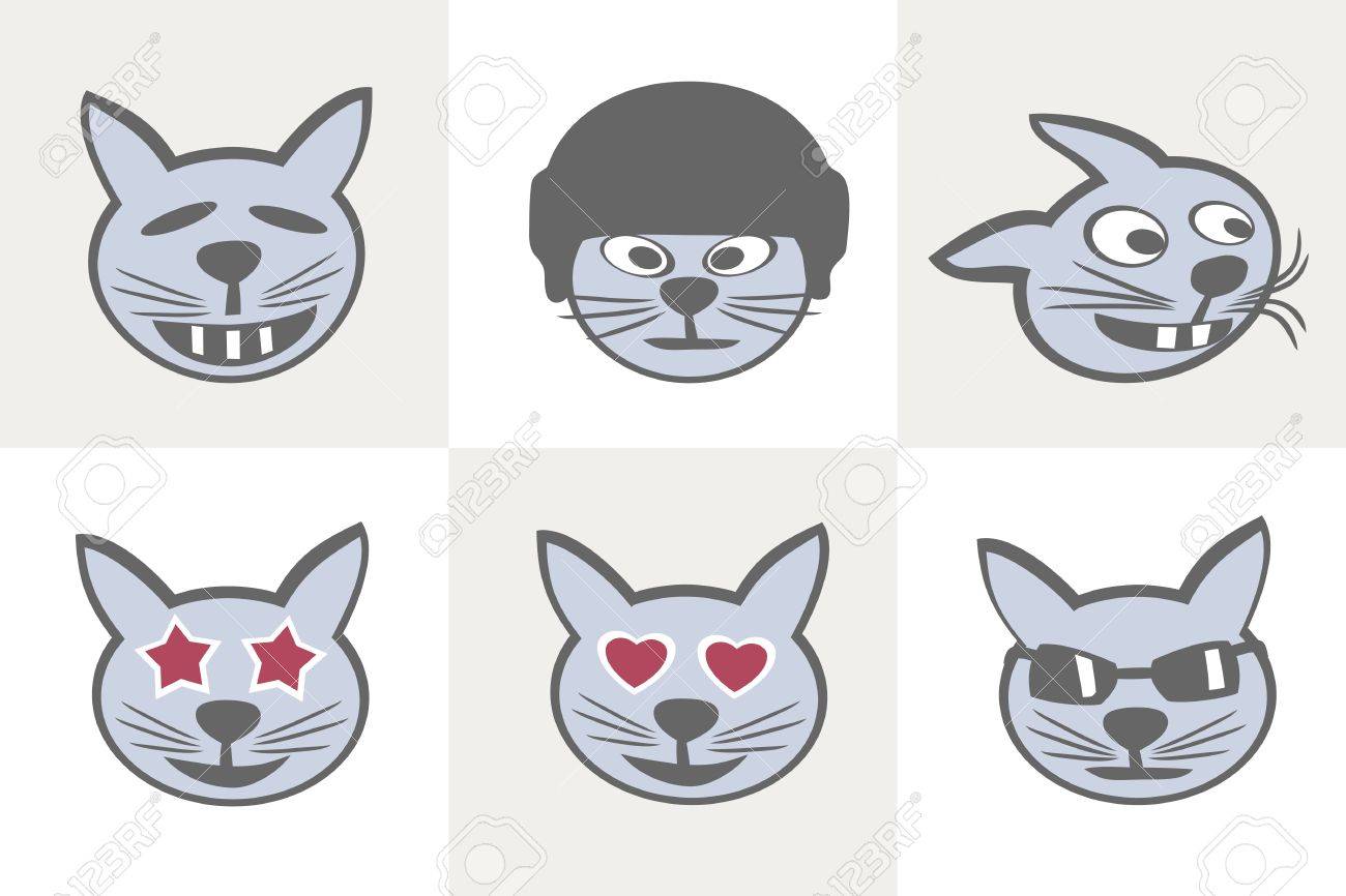 Kawaii Cute Cat Face with Ears. Positive Emotions. Cartoon Vector