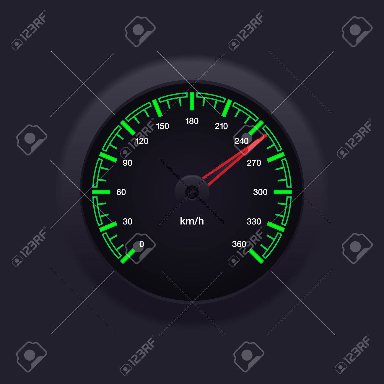 H のキロの測定で現実的かつ詳細なグリーンのスピード メーターの図のイラスト素材 ベクタ Image