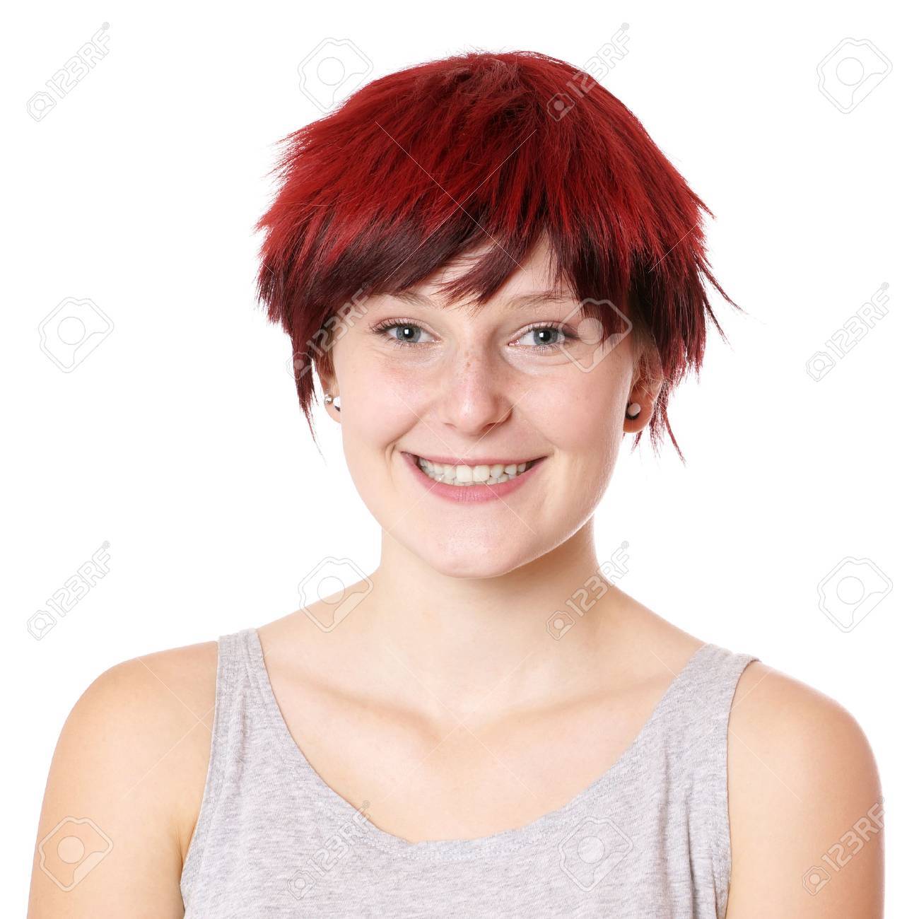 Smiling Young Woman With Boyish Short Hair Cut