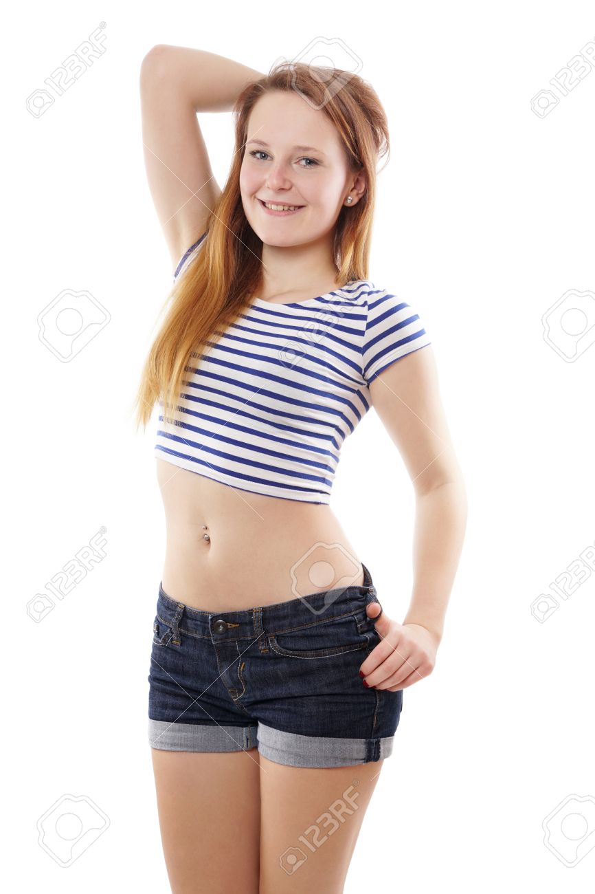 Modern Pinup Girl Wearing Hot Pants And Stripy Belly Top Stock Images, Photos, Reviews