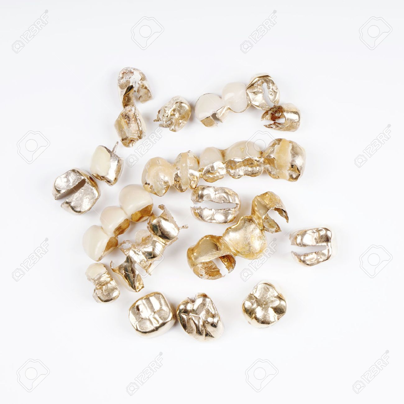 variety of old dental gold scrap for recycling - 48058530 variety of old dental gold scrap for recycling - 48058530