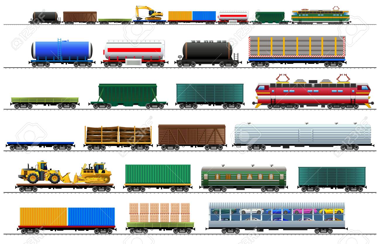 Cargo train cars. Railway carriage set. Color vector isolated on white background illustration Eps10. Silhouette - 92220947 Cargo train cars. Railway carriage set. Color vector isolated on white background illustration Eps10. Silhouette - 92220947