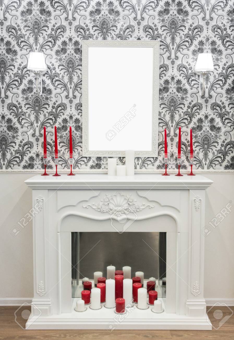 Download Decoration Items Placed On Top Of The Fireplace Candles Lamp Stock Photo Picture And Royalty Free Image Image 117279798