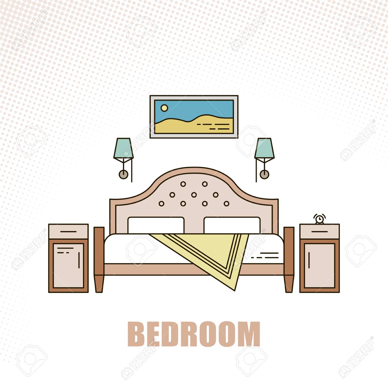 Lovely And Colorful Vector Interior Design Bedroom In Trendy Royalty Free Cliparts Vectors And Stock Illustration Image 73215292