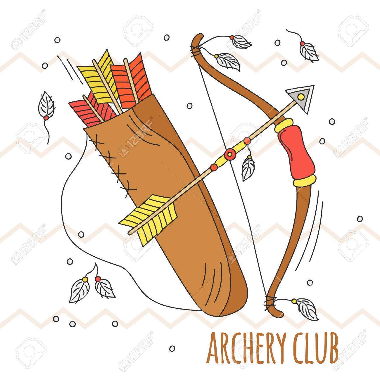 ベクトル漫画弓と矢 アーチェリー クラブのイラスト 夏の遊びを子供します 伝統的なゲーム インドの文化 手描きの背景のイラスト素材 ベクタ Image