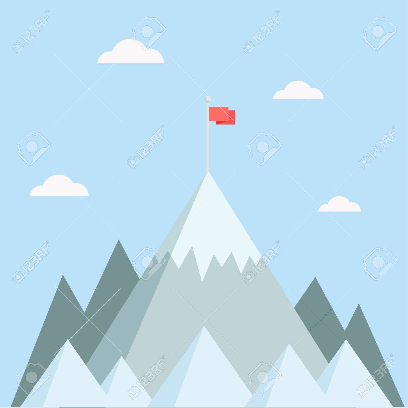 Mountain top vector illustration. Mountain peak in a flat style. Mountain with flag. Concept for illustration goals achievement, success. Mountain top with flag. - 55508906 Mountain top vector illustration. Mountain peak in a flat style. Mountain with flag. Concept for illustration goals achievement, success. Mountain top with flag. - 55508906
