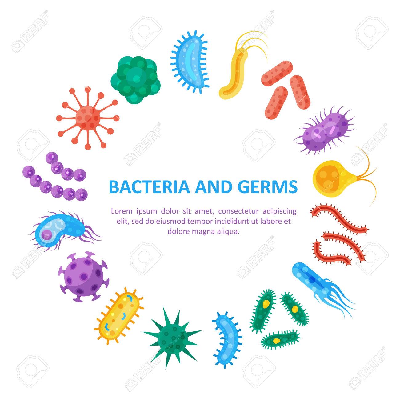 bacteria and germs round set copyspace in the middle disease causing types of