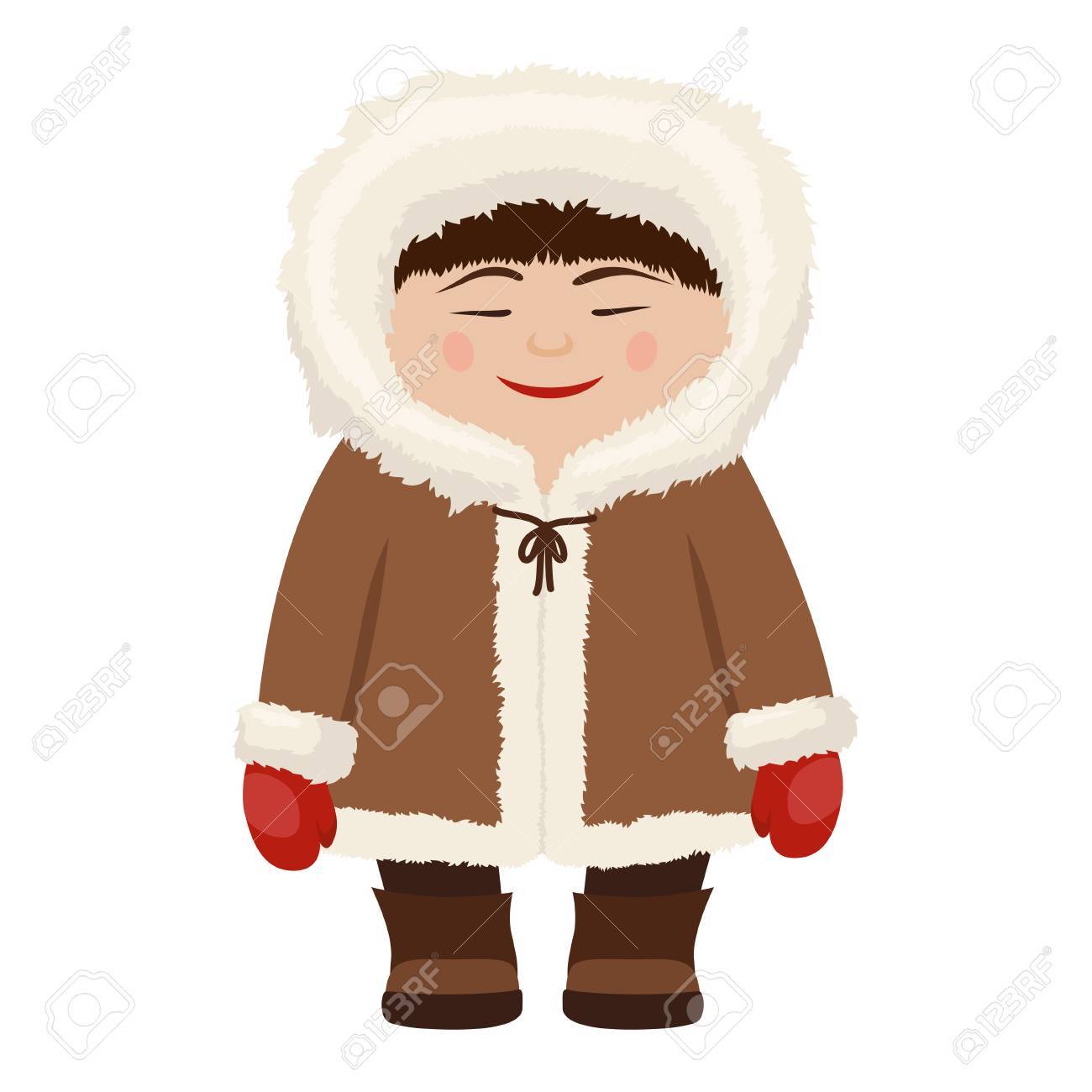 伝統的な雪の毛皮のコートのエスキモー人は 人には シベリア アラスカ 北の地域が生息しています 白い背景に分離されたベクトル フラット スタイル漫画 イラスト のイラスト素材 ベクタ Image 5311