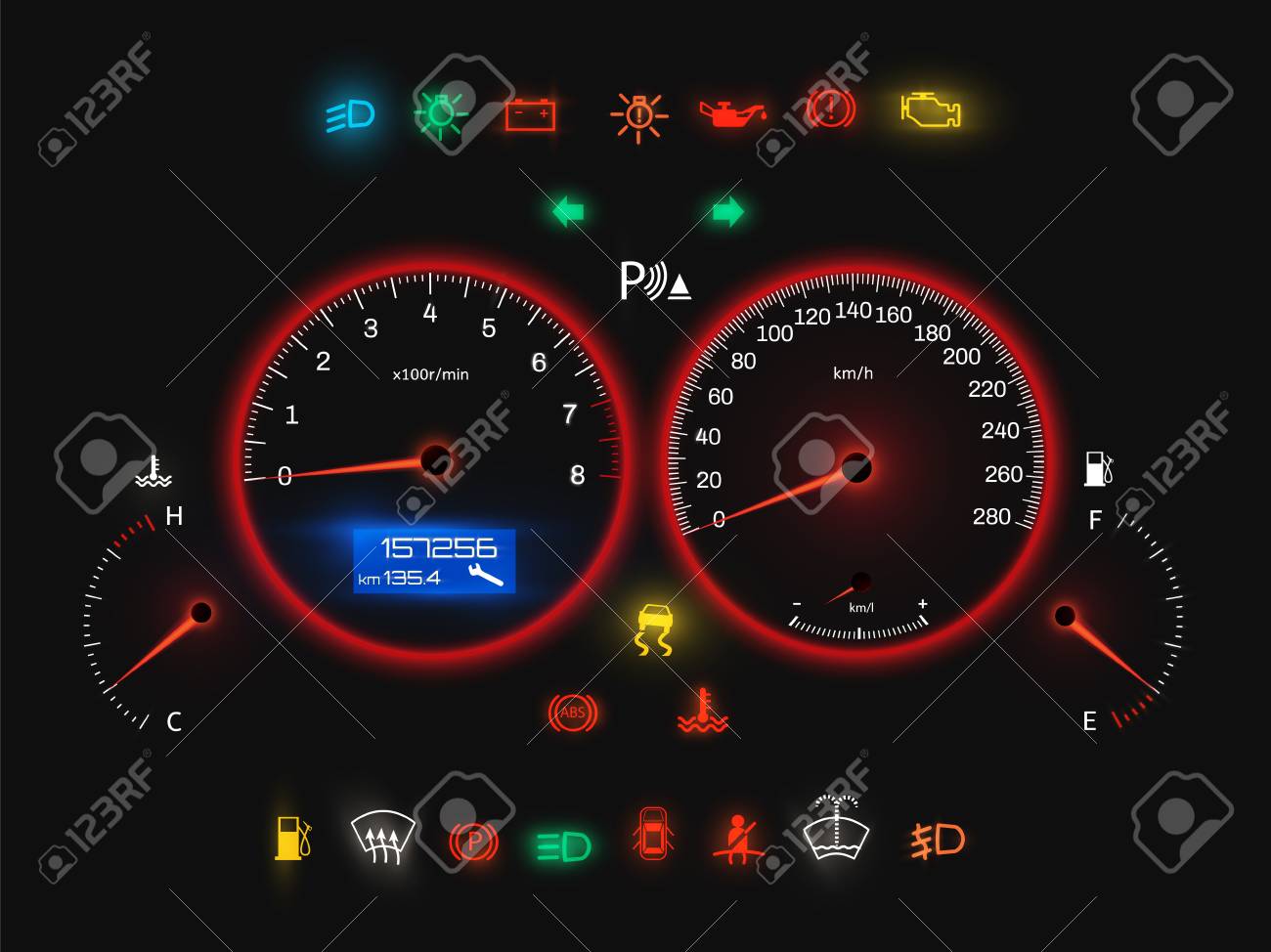 Car Speedometer Modern Auto Panel Realistic View Speed Meter Royalty Free Cliparts Vectors And Stock Illustration Image 125796363