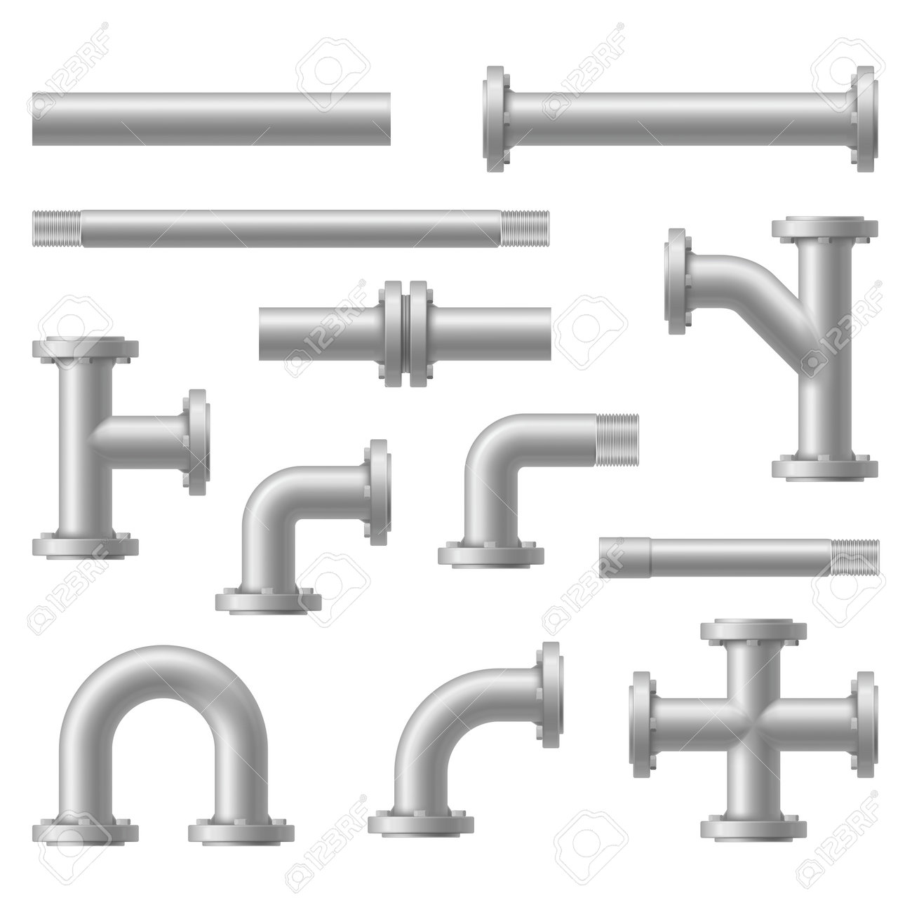 Pipe With Thread And Flange Set Realistic Vector Illustration. Stainless Steel  Plumbing Fittings Royalty Free SVG, Cliparts, Vectors, and Stock  Illustration. Image 198142363., image size:1300x1300