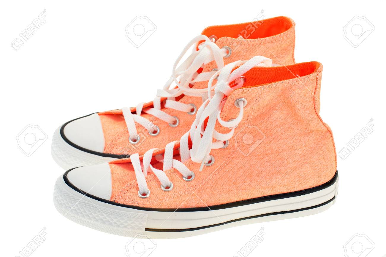 orange canvas shoes