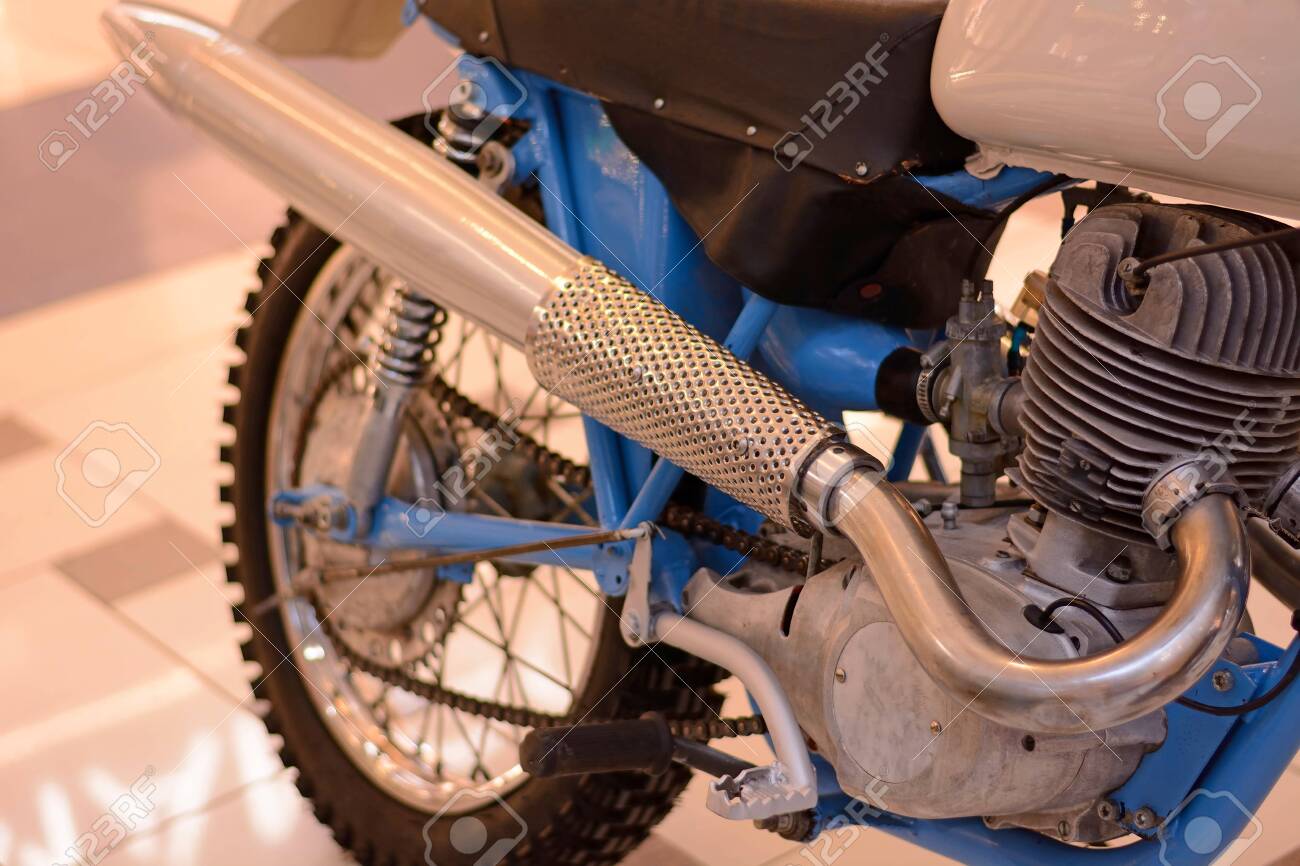 Motorcycle Engine And Exhaust Pipe Closeup Retro Bike Shiny Stock Photo Picture And Royalty Free Image Image 128419959