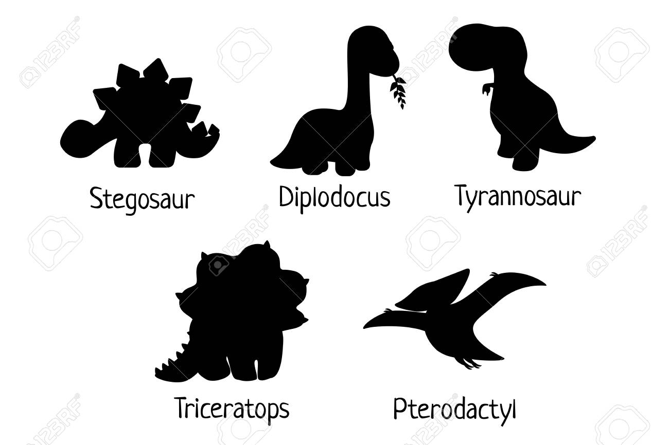 Download Set Of Vector Baby Dino Silhouettes Tyrannosaurus Triceratops Royalty Free Cliparts Vectors And Stock Illustration Image 127200994