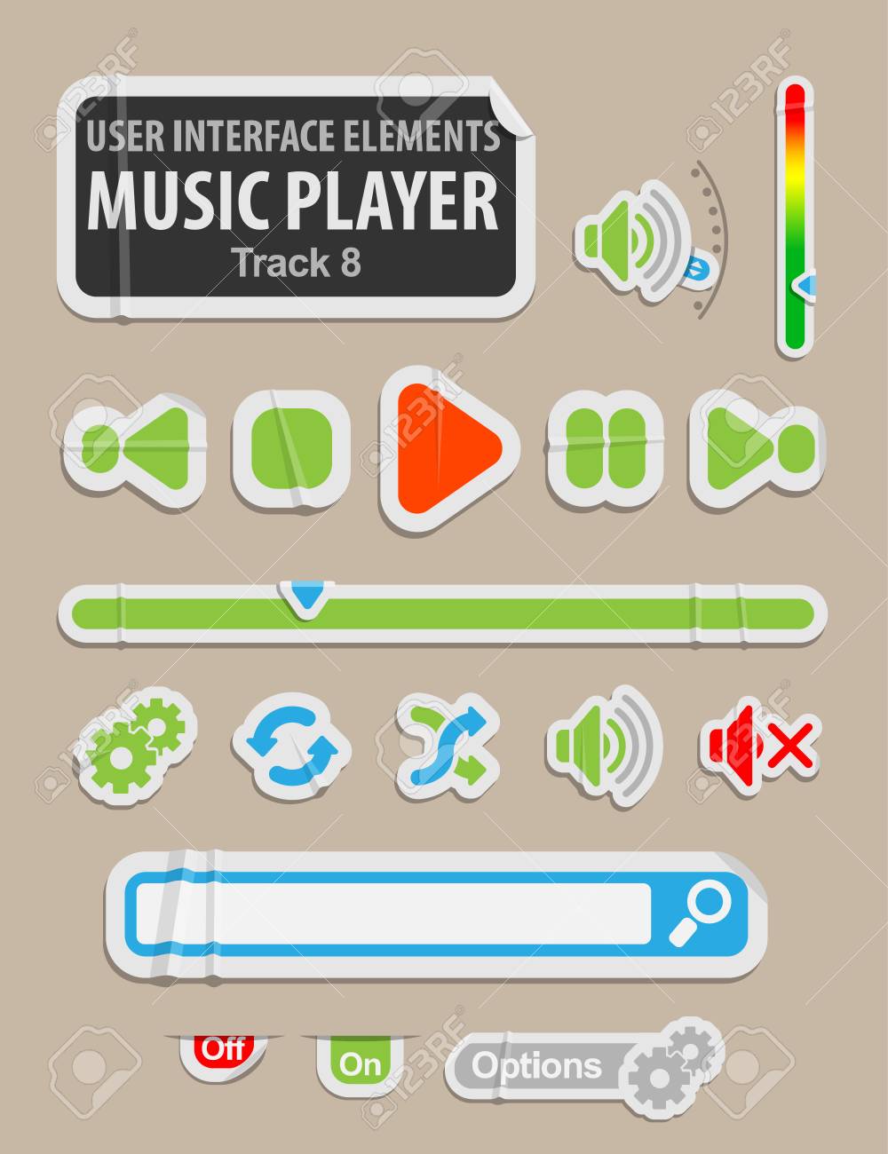 music player user interface element in paper style royalty free user interface element
