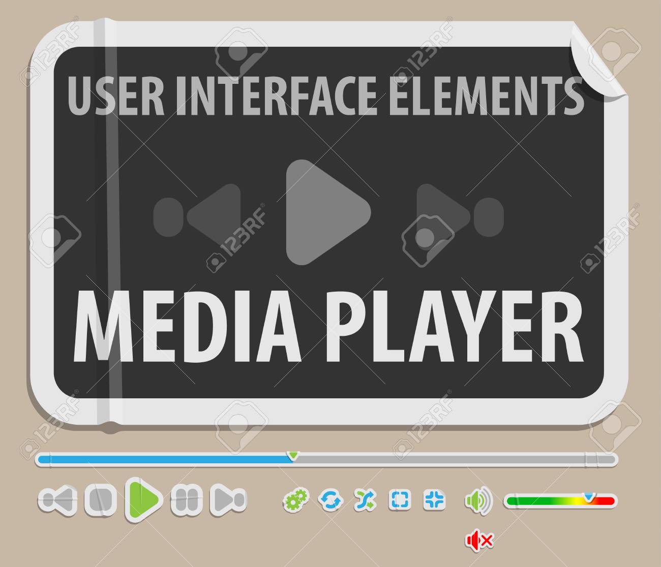 media player user interface element in paper style royalty free user interface element
