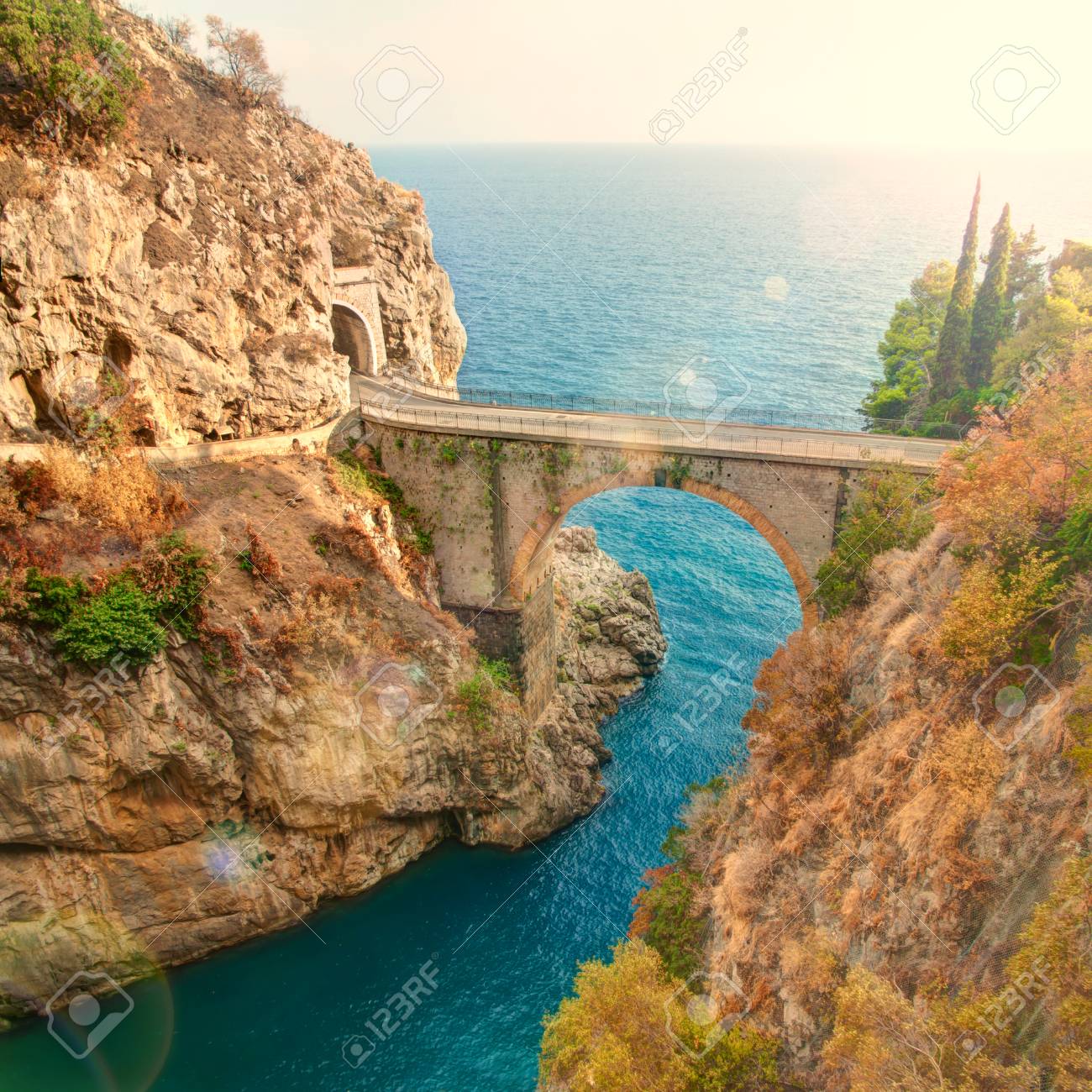 Beautiful Bridge Over Small Fiordo Di Furore On Amalfi Coast