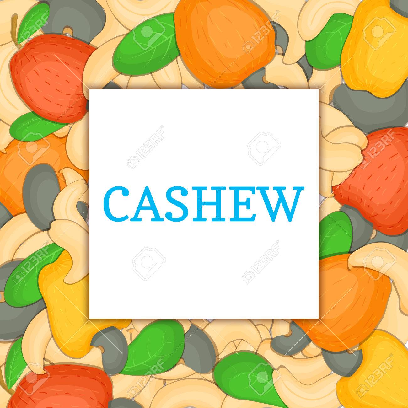 正方形の色付きのフレームは カシュー ナッツで構成されます ベクトル カード イラスト フレーム ナット カシュー フルーツ シェル 全体の殻 葉の健康食品のパッケージ デザインを探して食欲をそそる のイラスト素材 ベクタ Image