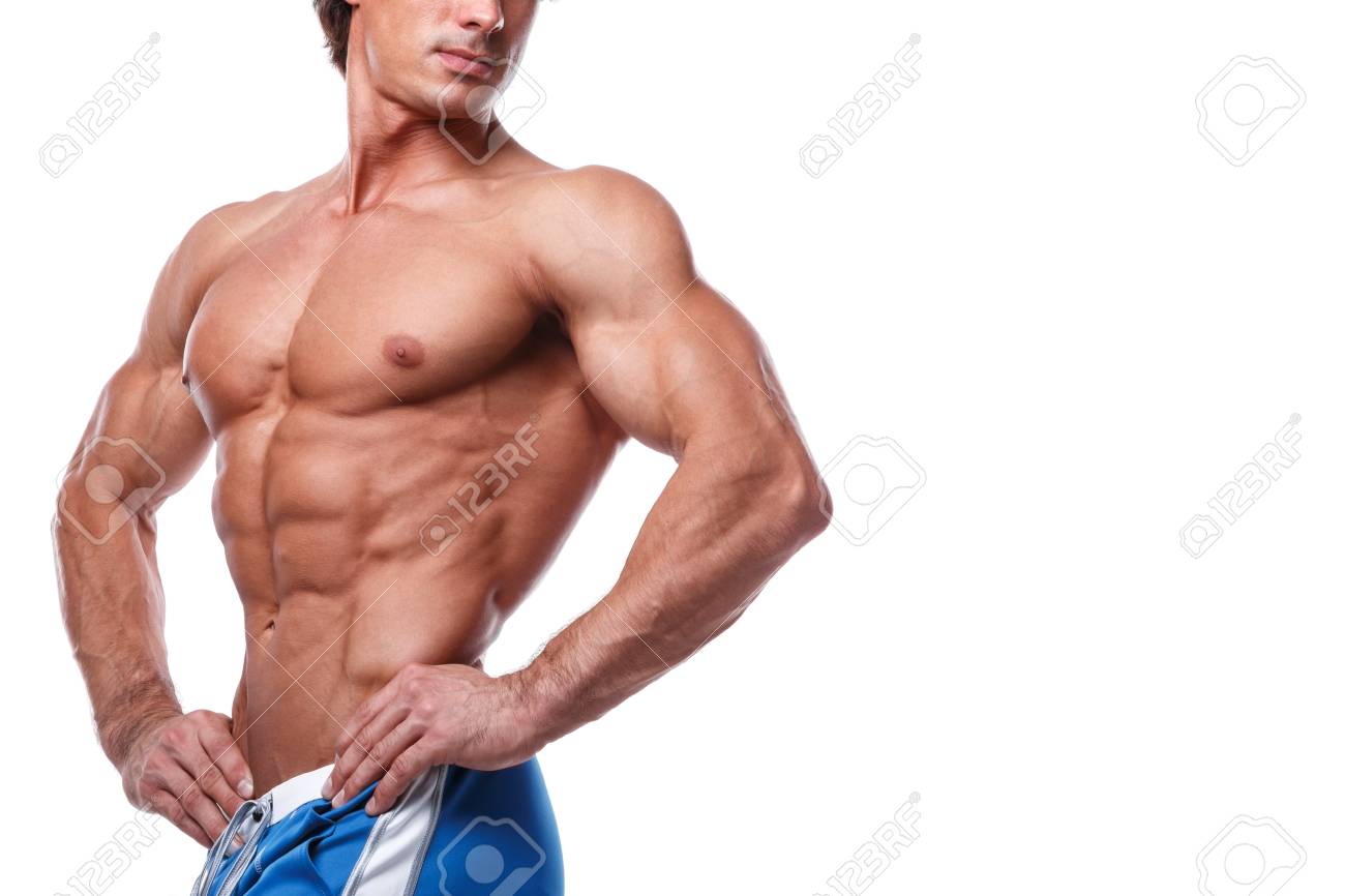白い背景の上の筋肉の男性の胴体 の写真素材 画像素材 Image