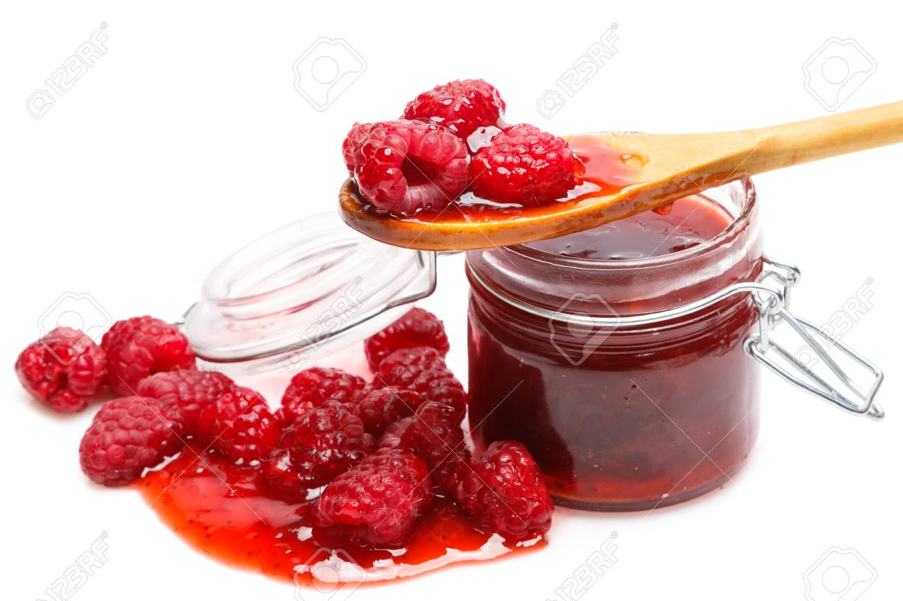 Download Jar Of Jam And Raspberries On White Background Stock Photo Picture And Royalty Free Image Image 109938866 Yellowimages Mockups