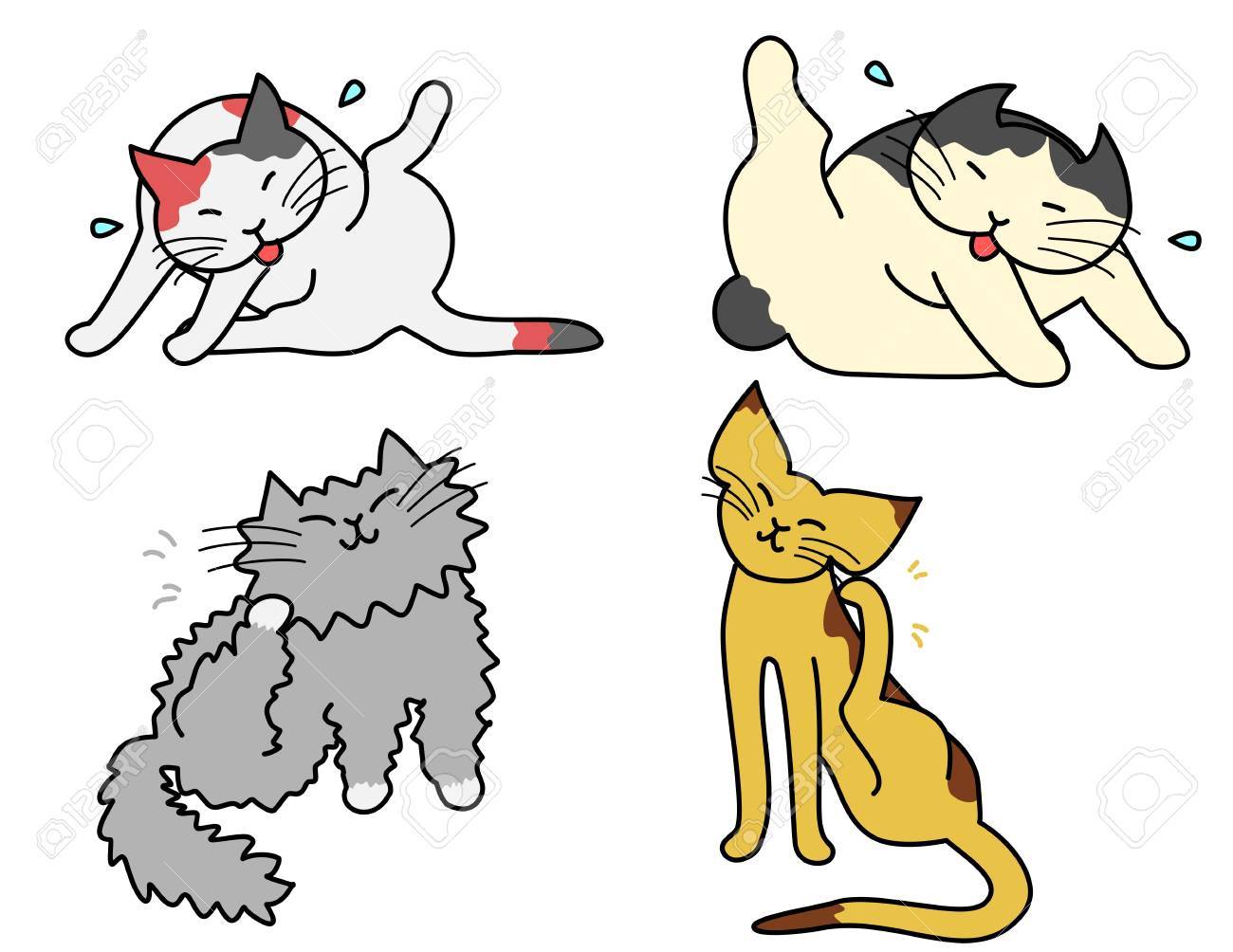 猫の毛づくろいのイラスト素材 ベクタ Image