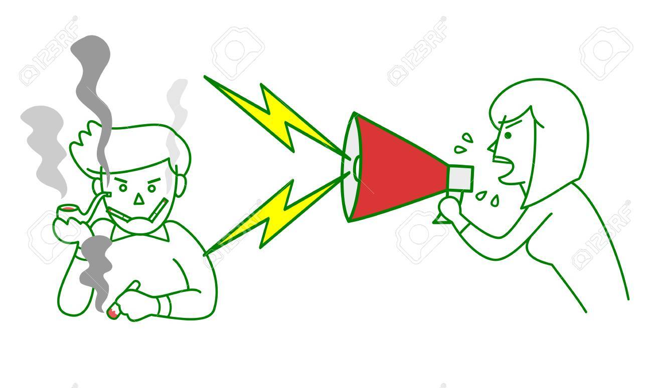 女性は重い喫煙者にメガホンを怒鳴るのイラスト素材 ベクタ Image