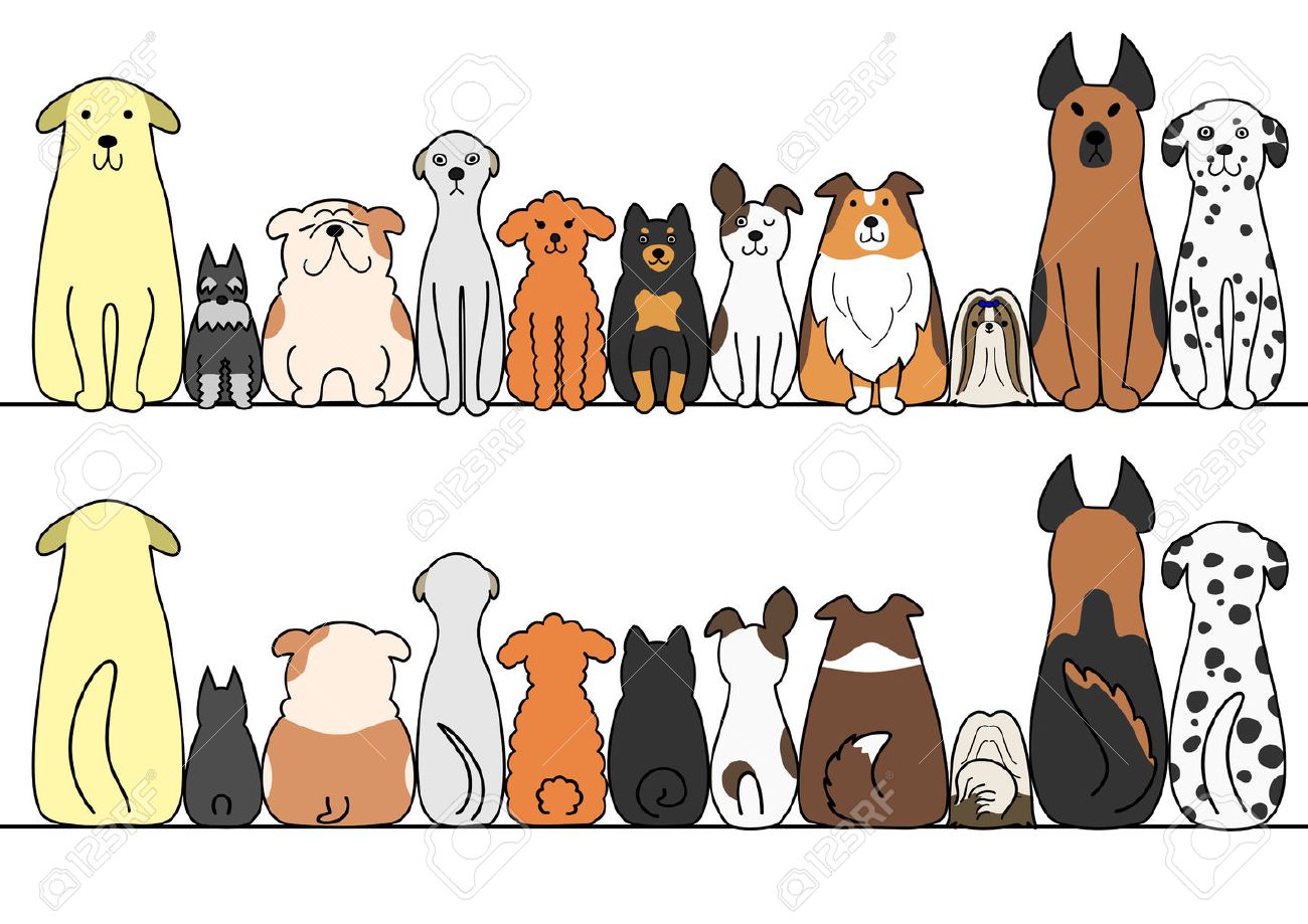 dogs in a row with copy space front and back royalty free cliparts