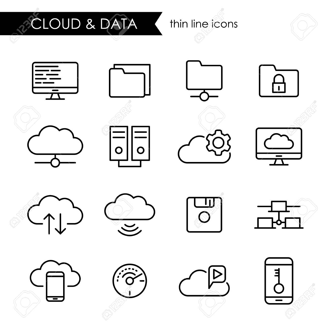 インターネット クラウドとデータ ストレージの細い線のアイコンを設定のイラスト素材 ベクタ Image
