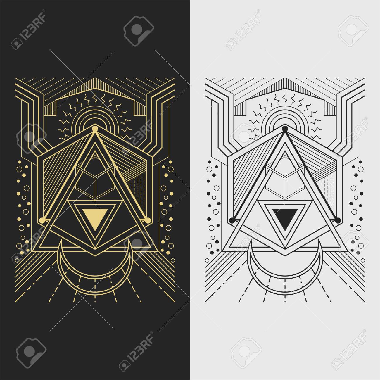 sacred geometry triangle line art style royalty free cliparts