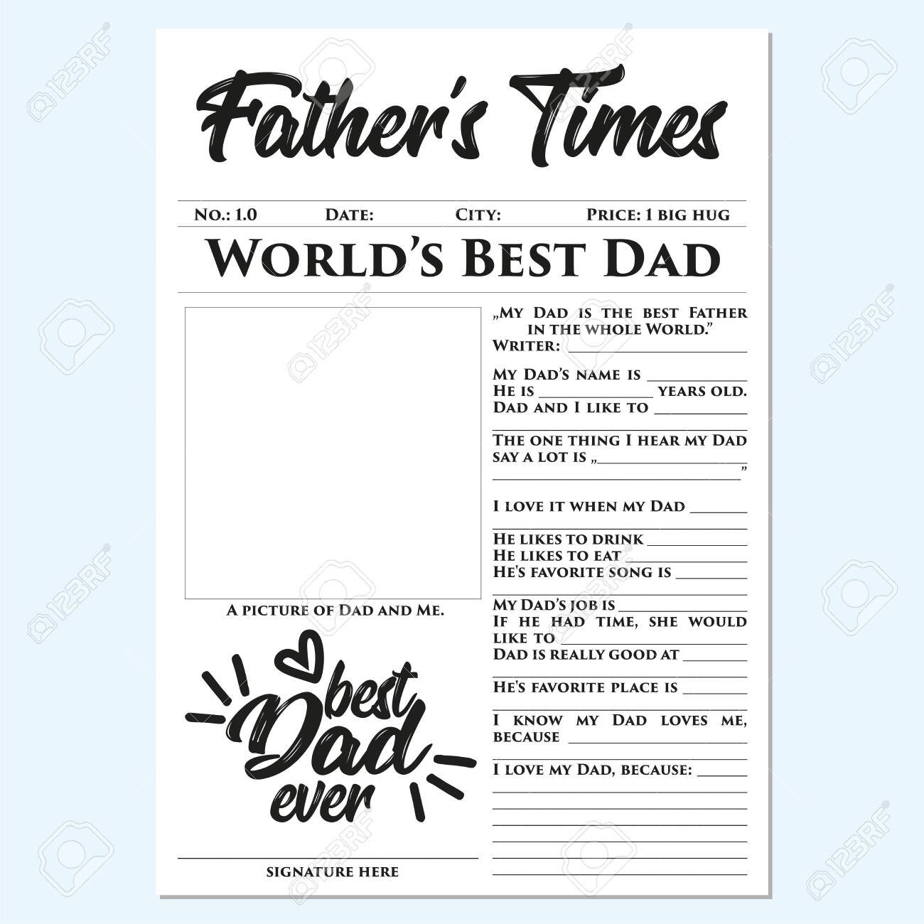 Fathera S Times Father S Day Gift Memories Quick Easy Wonderful Touching Gift Print The Template That Kids Can Fill In All The Details About Their Mom Royalty Free Kliparty Vektory A Ilustrace