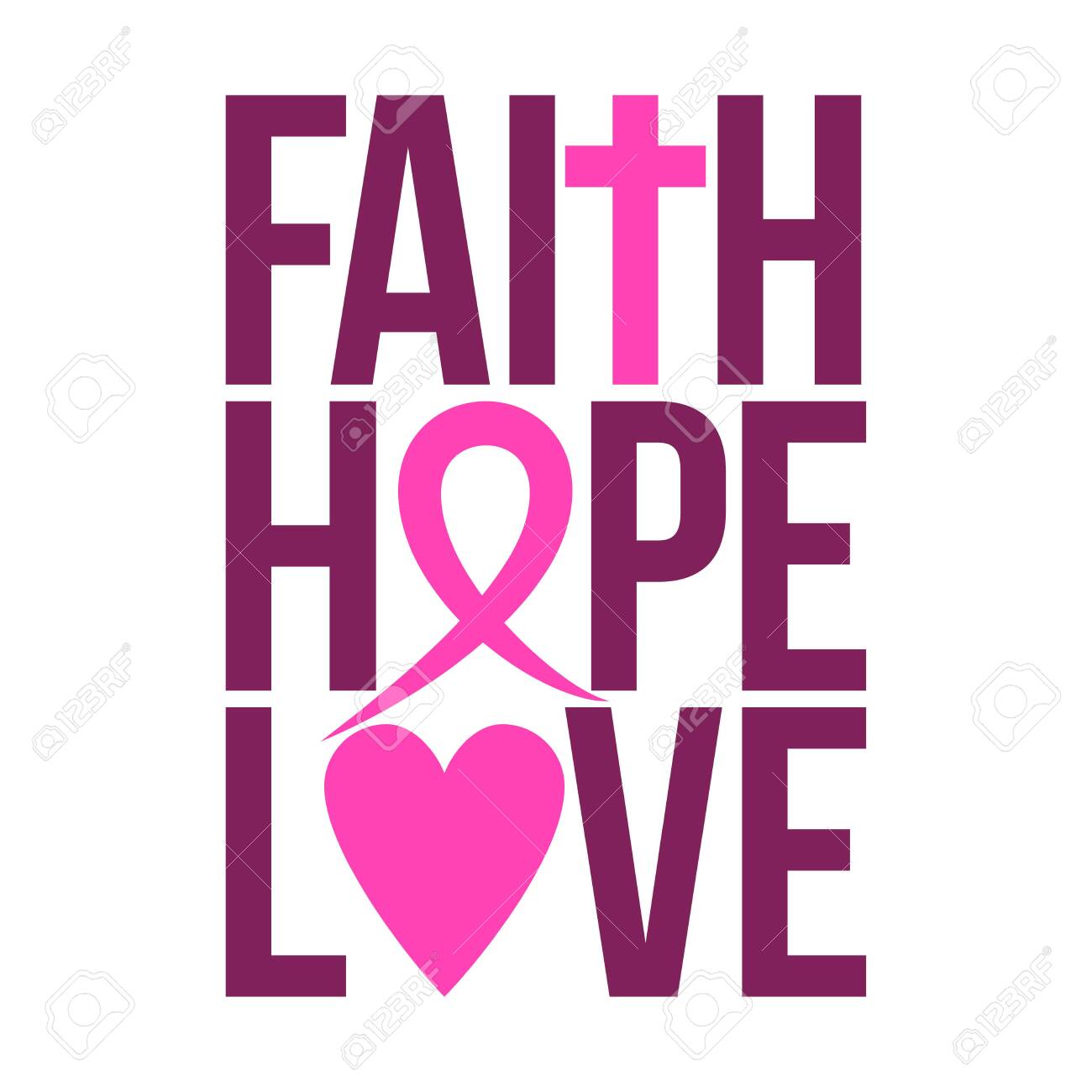 Faith Hope Love (Breast Cancer) - Hand Drawn Breast Cancer Awareness Month  October Lettering Phrase. Brush Ink Vector Quote For Banners, Greeting  Card, Poster Design. Cross, Ribbon, And Heart Symbols. Royalty Free, image size:1300x1300