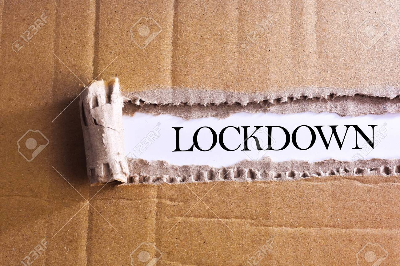 Torn paper box with word LOCKDOWN - 143214724 Torn paper box with word LOCKDOWN - 143214724