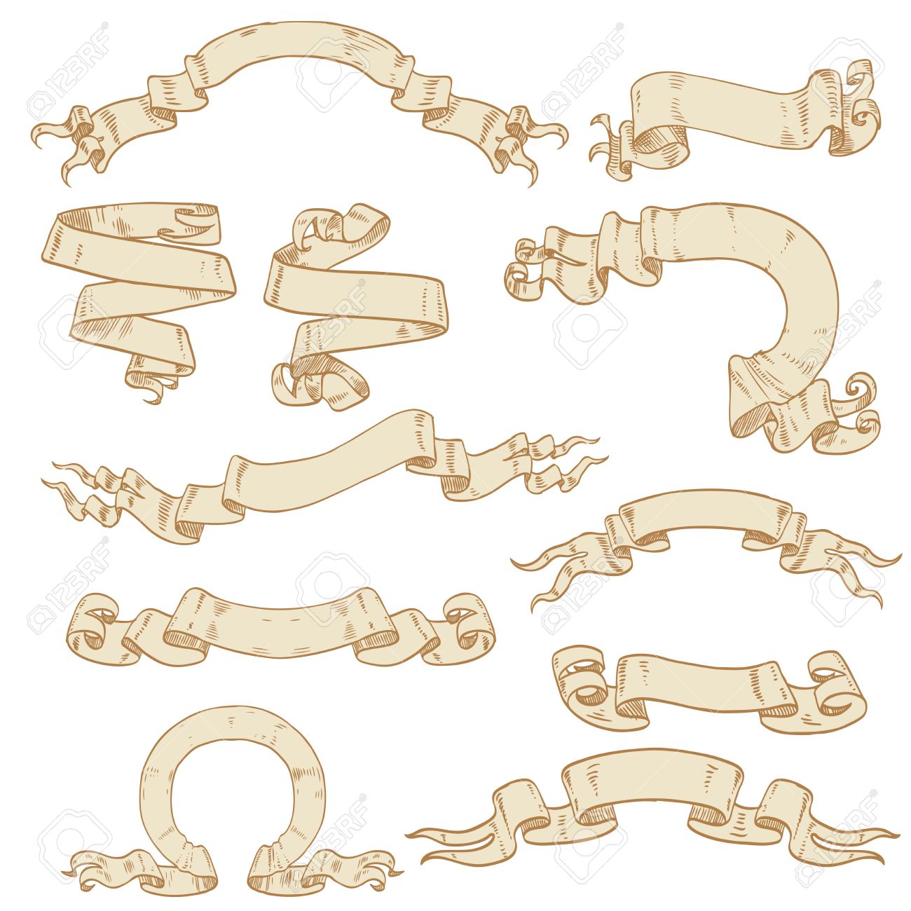 リボン バナー デザインの羊皮紙の古代の巻物のセット のイラスト素材 ベクタ Image
