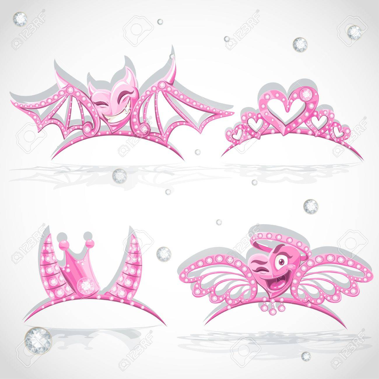 天使と悪魔のカーニバルの衣装のための心セット ピンクのティアラ のイラスト素材 ベクタ Image