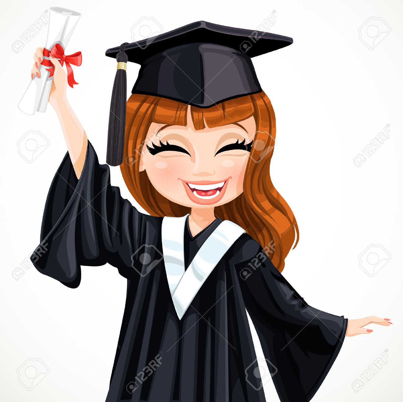 diploma graduating happy student girl vector illustration royalty