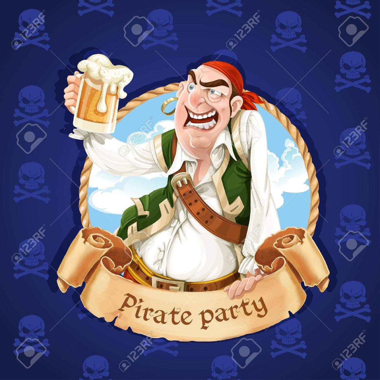 ビールと酒に酔った海賊 海賊党のためのバナー のイラスト素材 ベクタ Image ビールと酒に酔った海賊 海賊党のためのバナー のイラスト素材 ベクタ Image