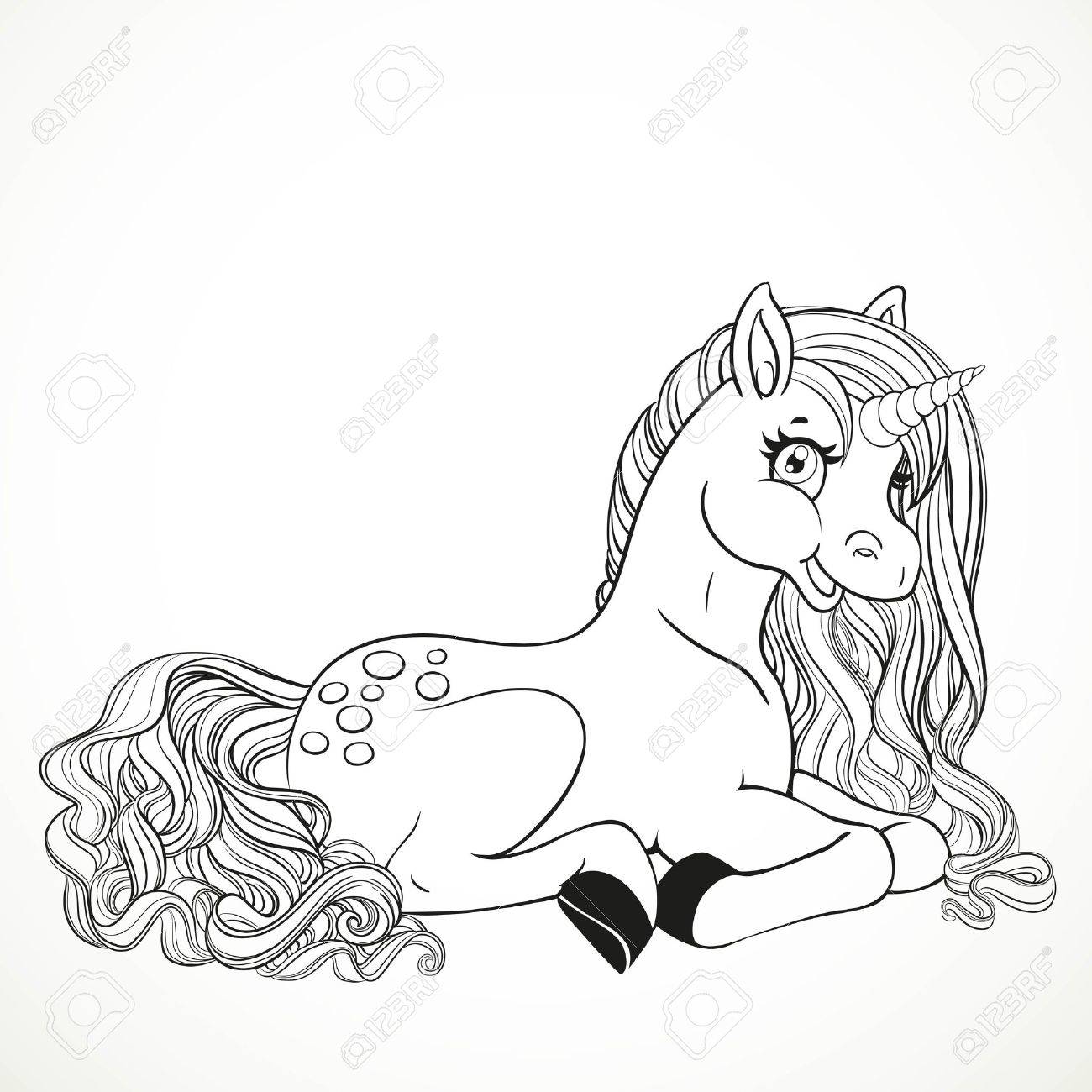 Schone Magische Einhorn Mit Einem Uppigen Mahne Auf Dem Boden Liegend Skizzierte Fur Malbuch Auf Einem Weissen Hintergrund Lizenzfrei Nutzbare Vektorgrafiken Clip Arts Illustrationen Image 56167964