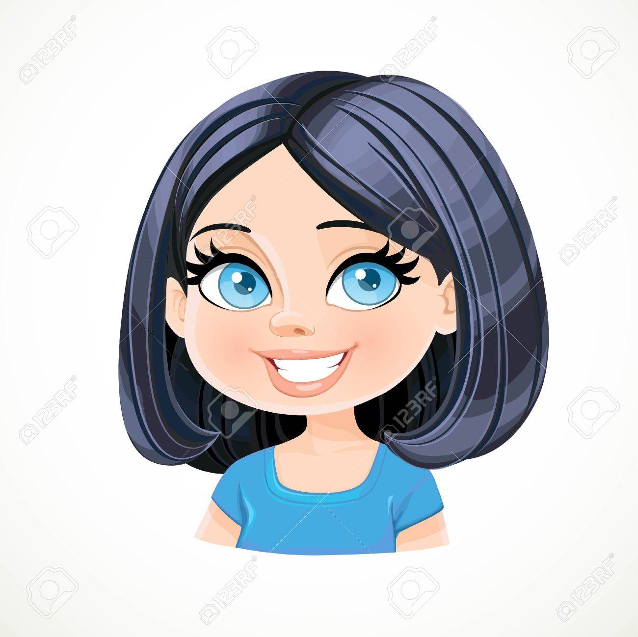 Beautiful Brunette Girl With Black Short Bob Haircut Portrait