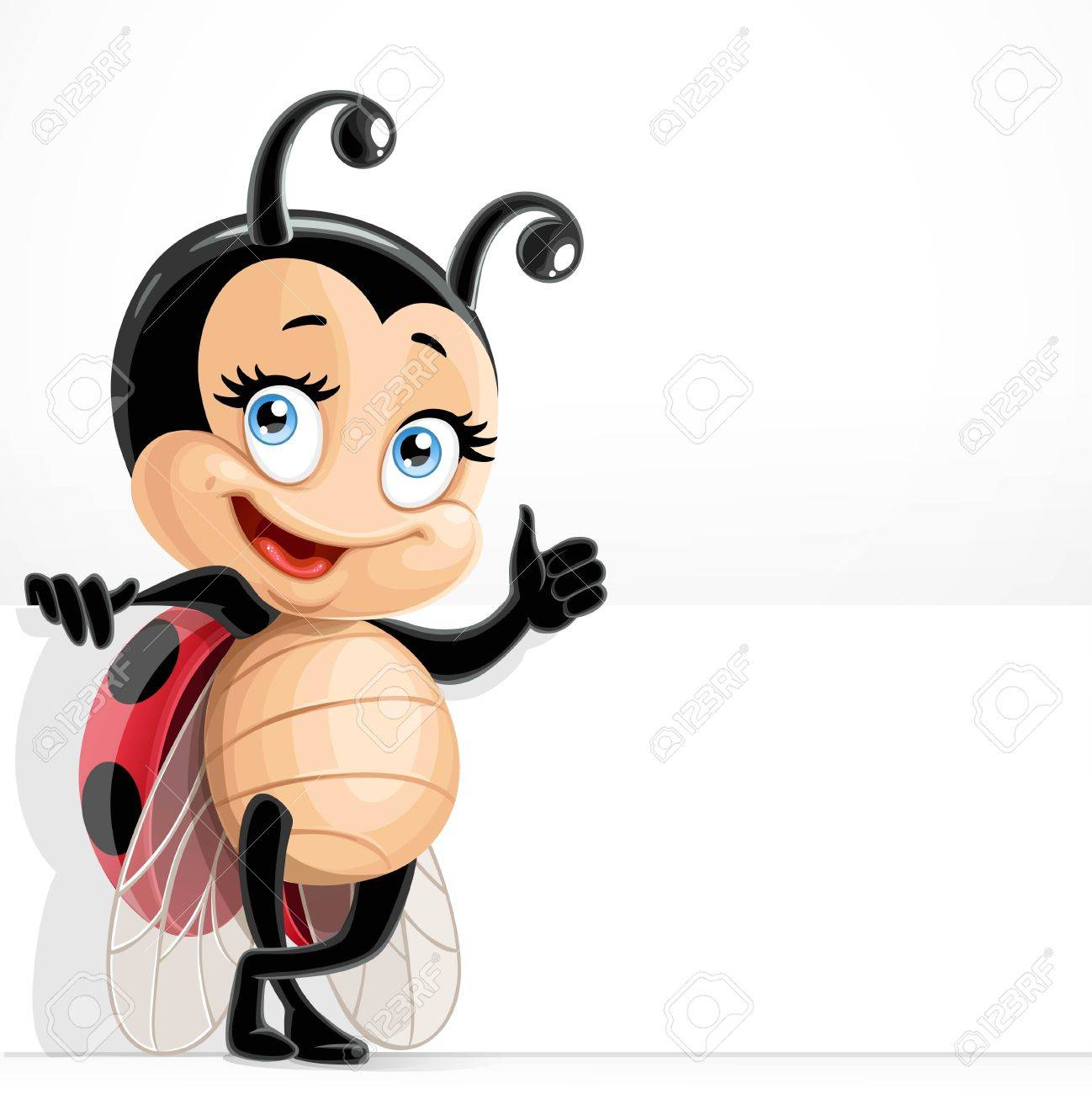 Cute Cartoon Ladybug Hold Big Banner And Stand On A White Background Royalty Free Cliparts Vectors And Stock Illustration Image 71052652